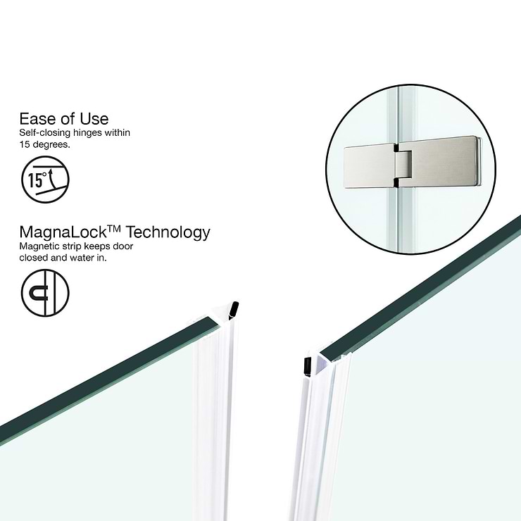 Cinto 32x48x74 Reversible Hinged Enclosure Shower Door with Clear Glass in Brushed Nickel