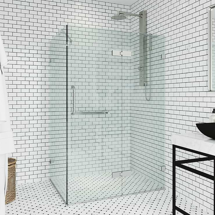 Cinto 32x48x74 Reversible Hinged Enclosure Shower Door with Clear Glass in Chrome