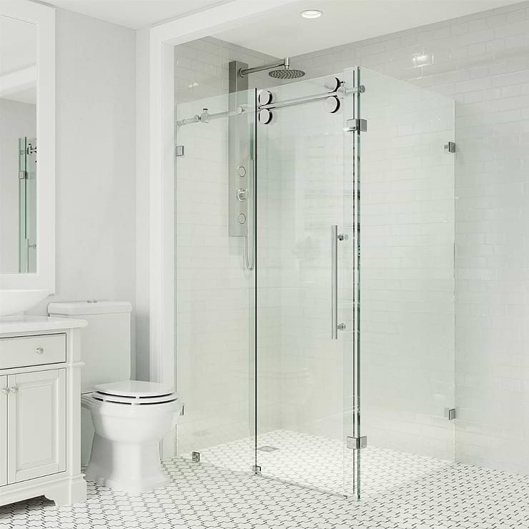 Legato 36x48x74 Reversible Sliding Enclosure Shower Door with Clear Glass in Chrome