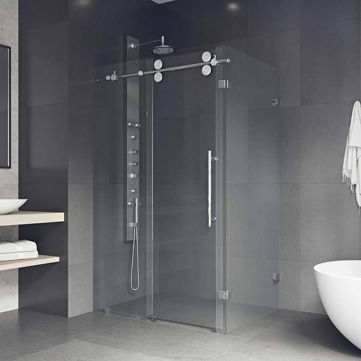 Legato 36x48x74 Reversible Sliding Enclosure Shower Door with Clear Glass in Chrome