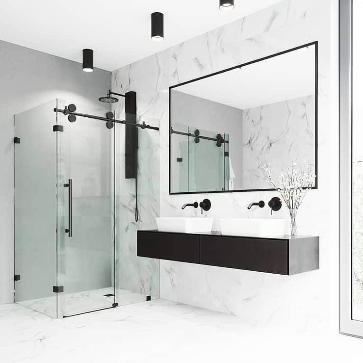 Legato 36x48x74 Reversible Sliding Enclosure Shower Door with Clear Glass in Matte Black