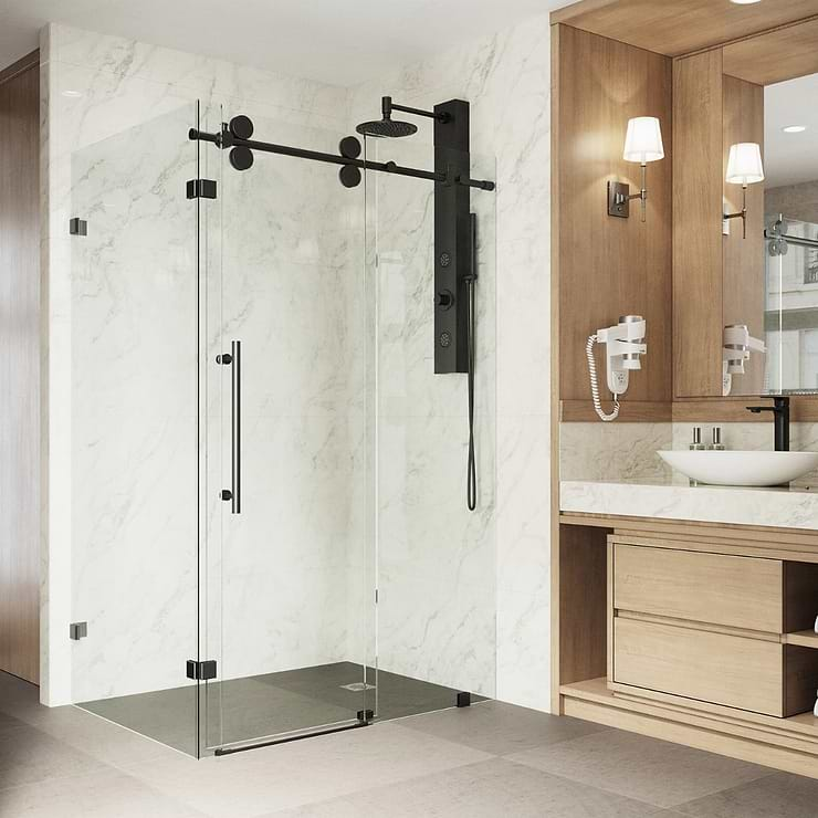 Legato 36x48x74 Reversible Sliding Enclosure Shower Door with Clear Glass in Matte Black