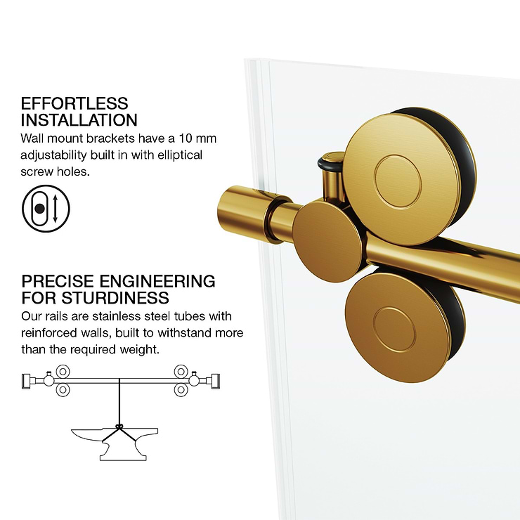 Legato 36x48x74 Reversible Sliding Enclosure Shower Door with Clear Glass in Brushed Gold