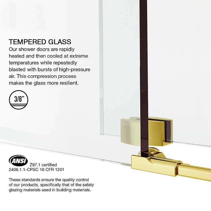 Legato 36x48x74 Reversible Sliding Enclosure Shower Door with Clear Glass in Brushed Gold