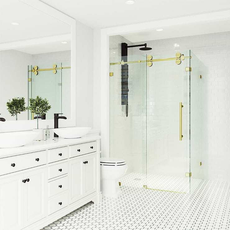 Legato 36x48x74 Reversible Sliding Enclosure Shower Door with Clear Glass in Brushed Gold