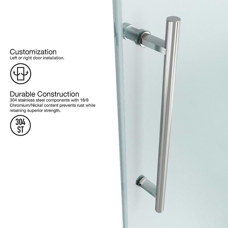 Legato 36x48x74 Reversible Sliding Enclosure Shower Door with Clear Glass in Stainless Steel