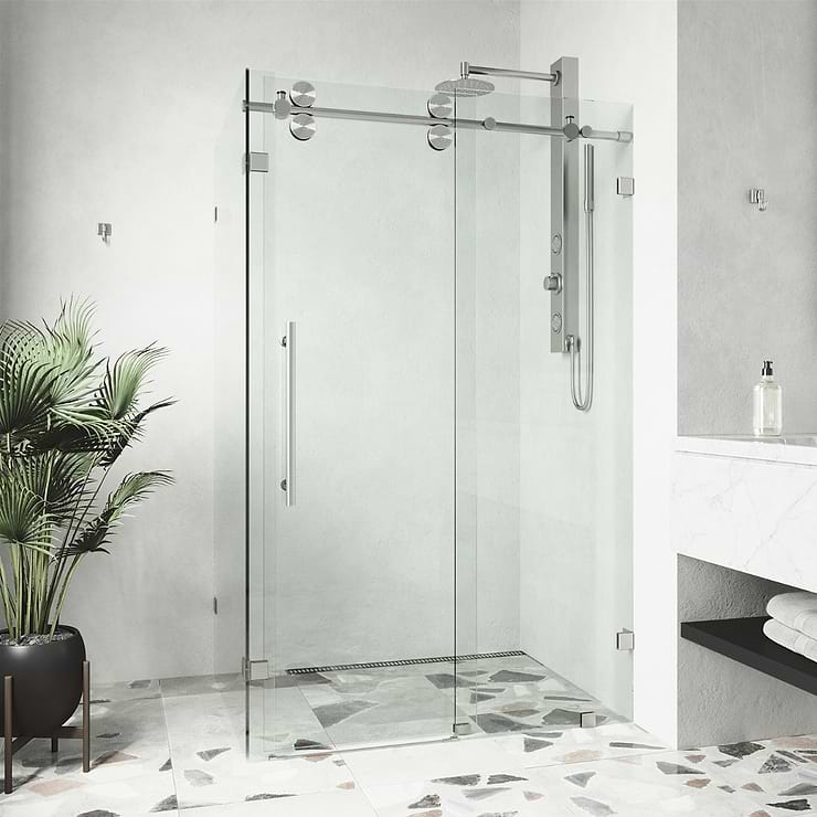 Legato 36x48x74 Reversible Sliding Enclosure Shower Door with Clear Glass in Stainless Steel