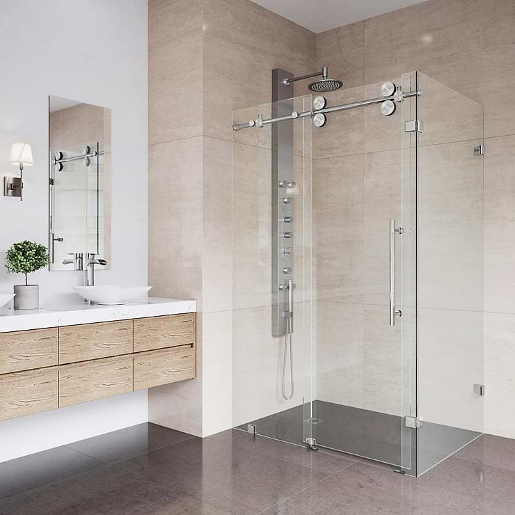 Legato 36x48x74 Reversible Sliding Enclosure Shower Door with Clear Glass in Stainless Steel