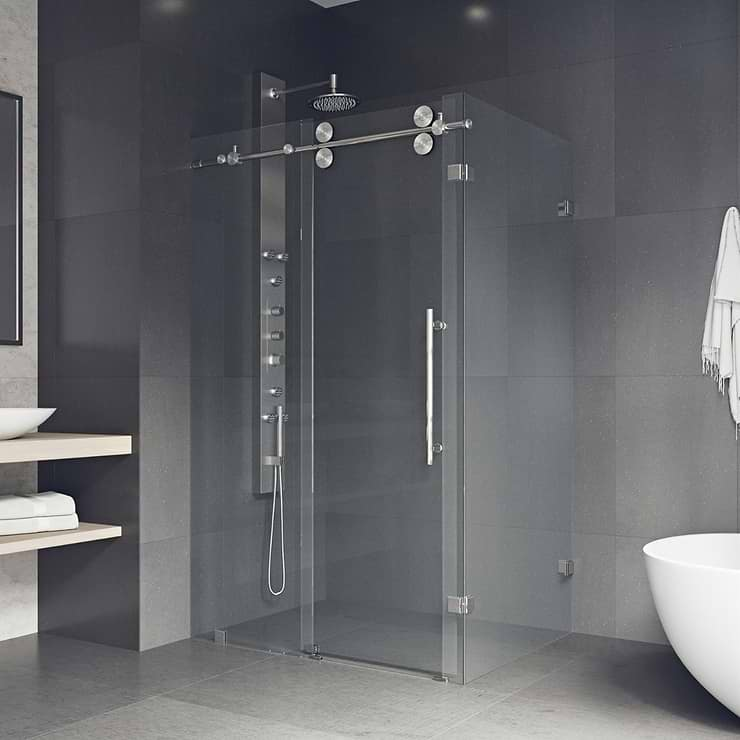 Legato 36x48x74 Reversible Sliding Enclosure Shower Door with Clear Glass in Stainless Steel