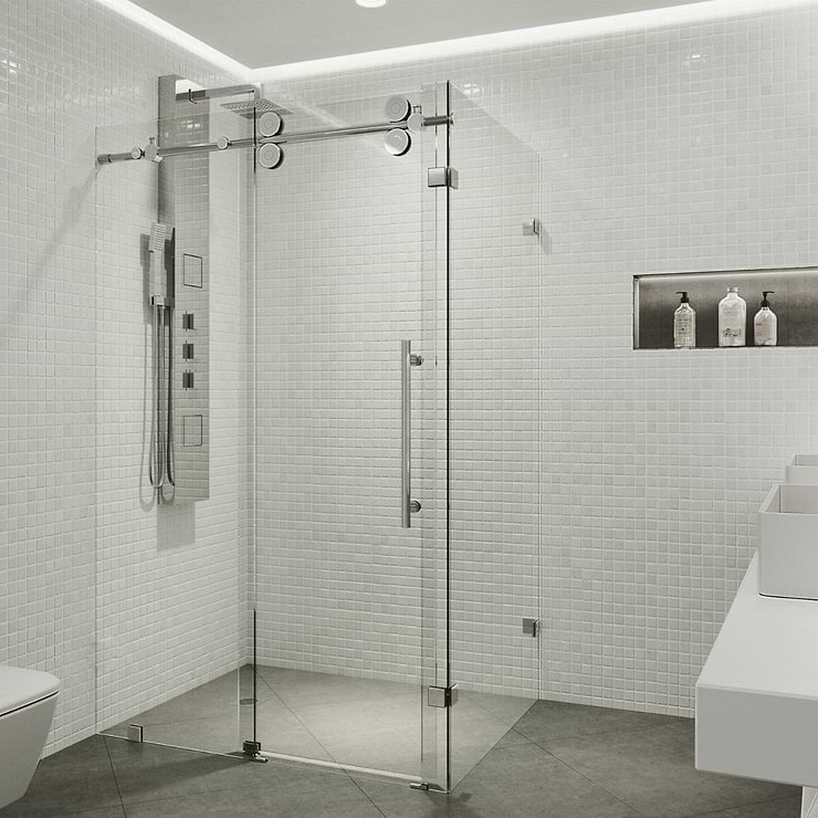 Legato 36x60x74 Reversible Sliding Enclosure Shower Door with Clear Glass in Chrome