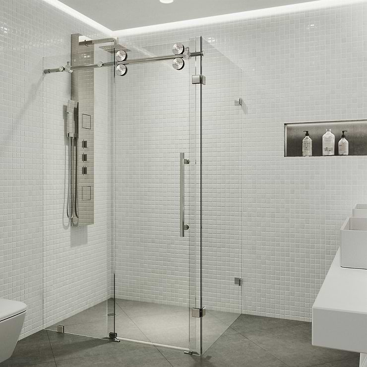 Legato 36x60x74 Reversible Sliding Enclosure Shower Door with Clear Glass in Stainless Steel