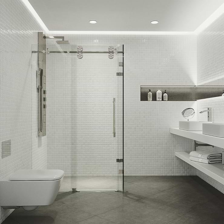 Legato 36x60x74 Reversible Sliding Enclosure Shower Door with Clear Glass in Stainless Steel