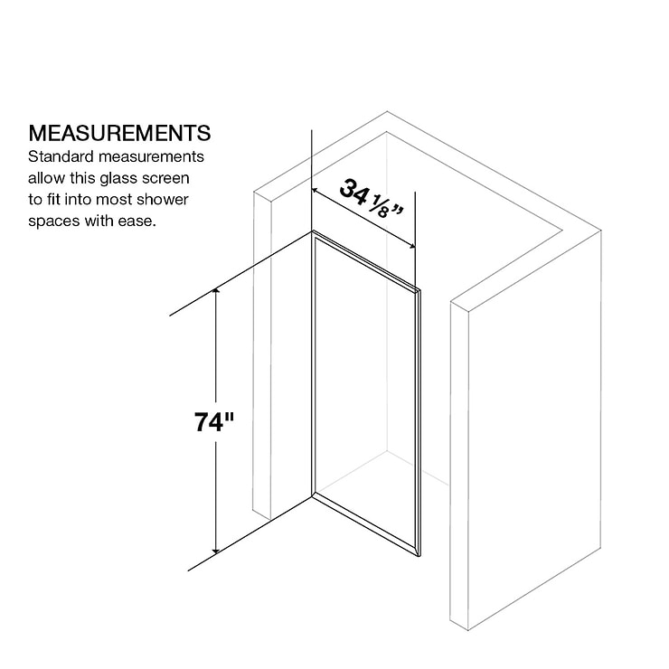 Nuvo 34x74 Reversible Screen Shower Door with Clear Glass in Chrome