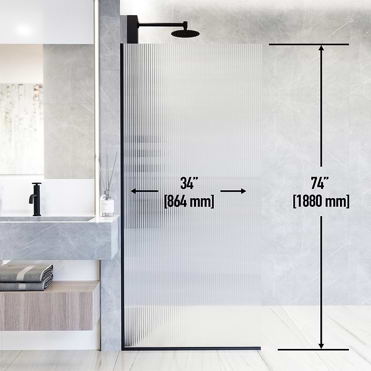 Nuvo 34x74 Reversible Screen Shower Door with Fluted Glass in Matte Black