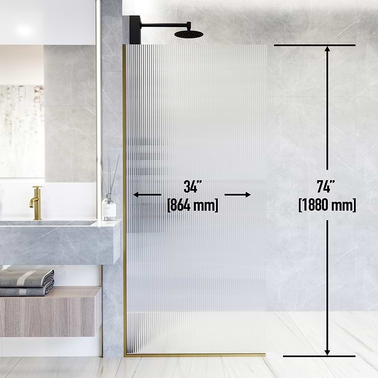 Nuvo 34x74 Reversible Screen Shower Door with Fluted Glass in Brushed Gold