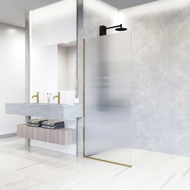 Nuvo 34x74 Reversible Screen Shower Door with Fluted Glass in Brushed Gold