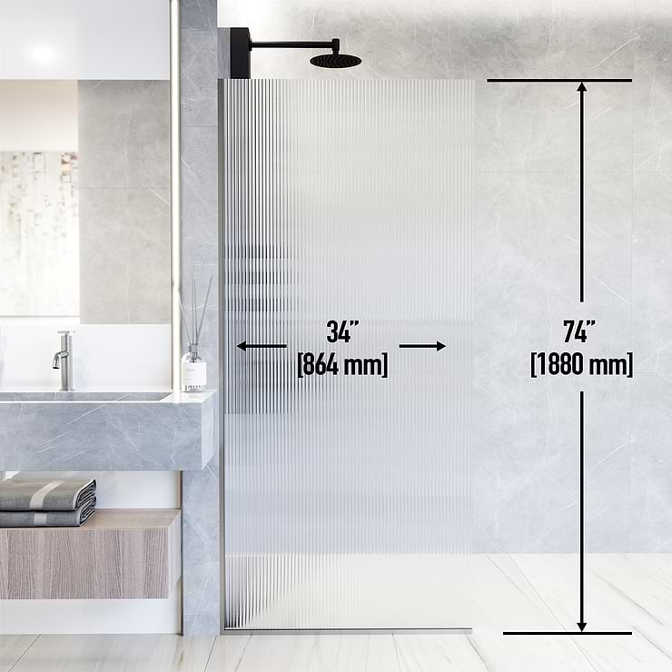 Nuvo 34x74 Reversible Screen Shower Door with Fluted Glass in Stainless Steel