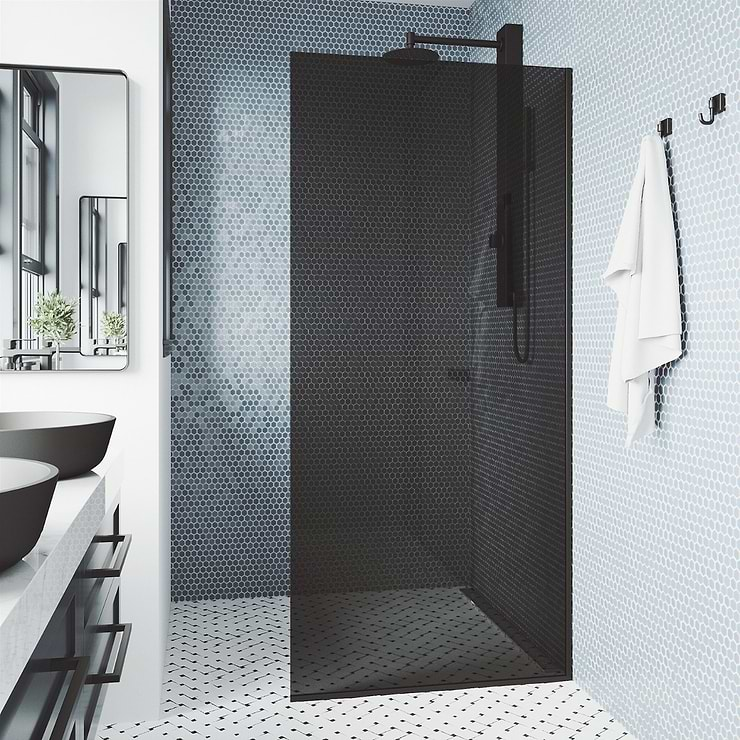 Nuvo 34x74 Reversible Screen Shower Door with Black Glass in Matte Black