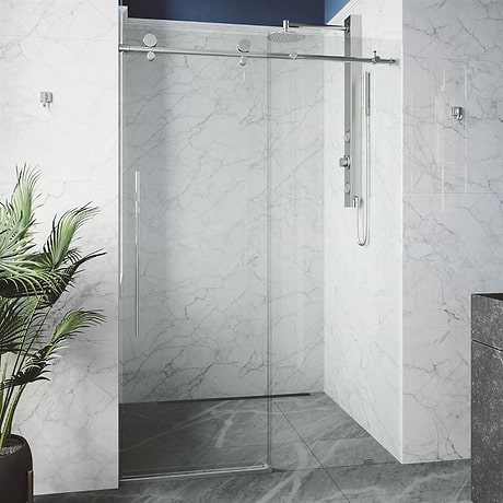 Volare 60x76 Reversible Sliding Shower Door with Clear Glass in Chrome