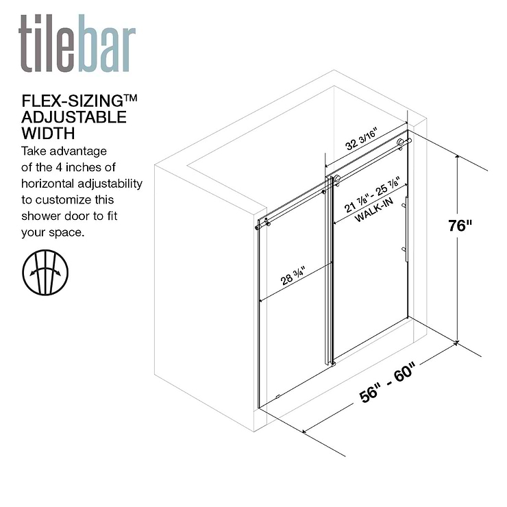 Volare 60x76 Reversible Sliding Shower Door with Clear Glass in Matte Black