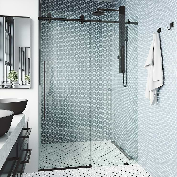 Volare 60x76 Reversible Sliding Shower Door with Clear Glass in Matte Black