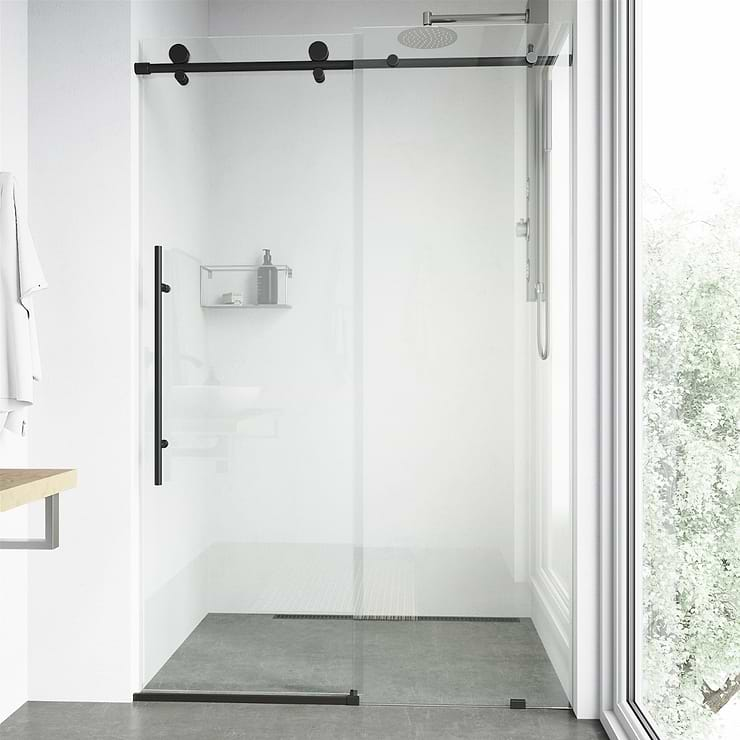 Volare 60x76 Reversible Sliding Shower Door with Clear Glass in Matte Black