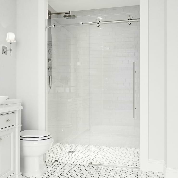 Volare 60x76 Reversible Sliding Shower Door with Clear Glass in Stainless Steel