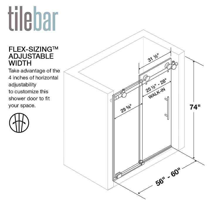 Gemello 60x74 Left Sliding Shower Door with Fluted Glass in Matte Black