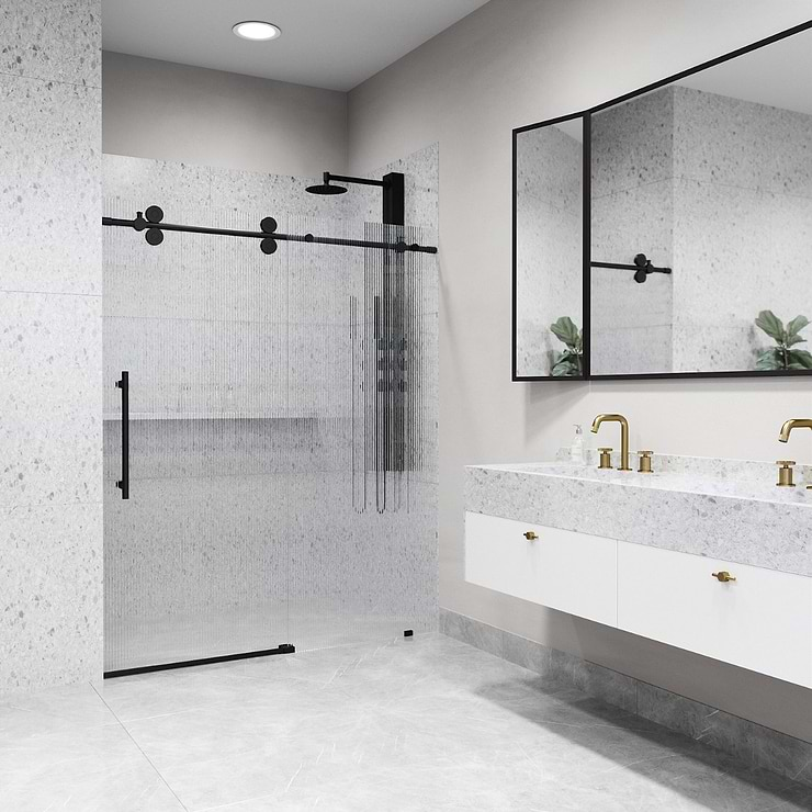 Gemello 60x74 Left Sliding Shower Door with Fluted Glass in Matte Black