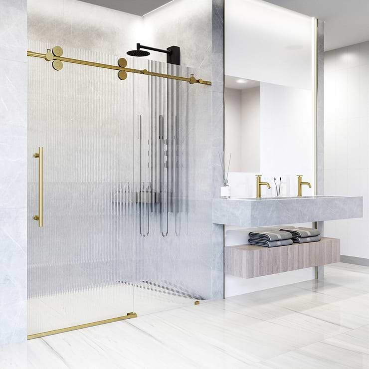 Gemello 60x74 Left Sliding Shower Door with Fluted Glass in Brushed Gold