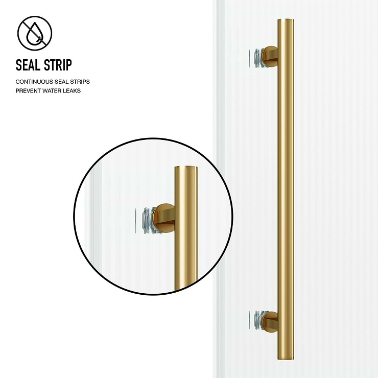 Gemello 60x74 Right Sliding Shower Door with Fluted Glass in Brushed Gold