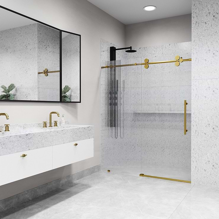 Gemello 60x74 Right Sliding Shower Door with Fluted Glass in Brushed Gold