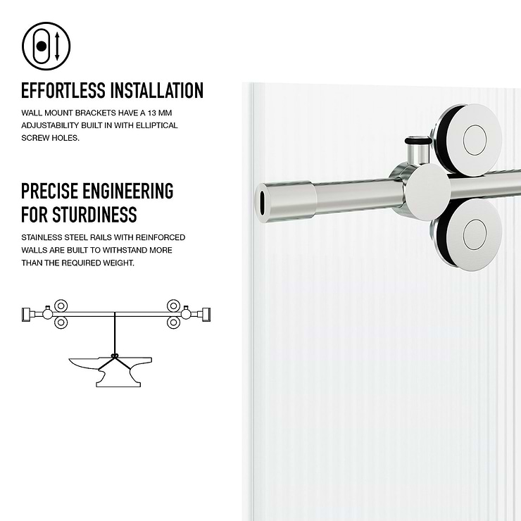 Gemello 60x74 Right Sliding Shower Door with Fluted Glass in Stainless Steel