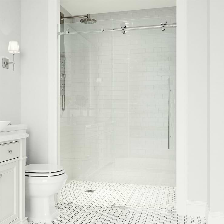 Volare 72x76 Reversible Sliding Shower Door with Clear Glass in Chrome