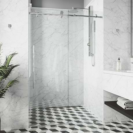 Volare 72x76 Reversible Sliding Shower Door with Clear Glass in Chrome