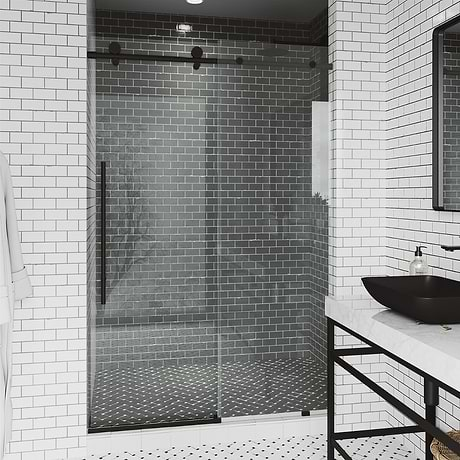 Volare 72x76 Reversible Sliding Shower Door with Clear Glass in Matte Black