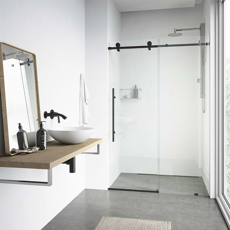 Volare 72x76 Reversible Sliding Shower Door with Clear Glass in Matte Black