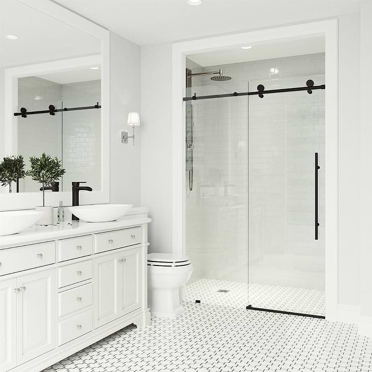 Volare 72x76 Reversible Sliding Shower Door with Clear Glass in Matte Black