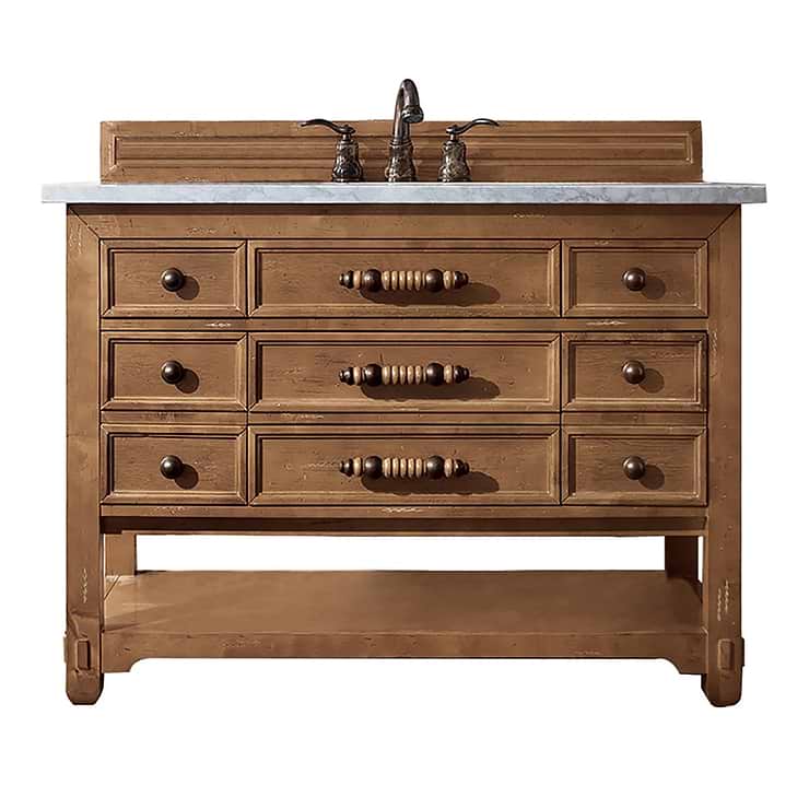 James Martin Vanities Malibu 48" Honey Alder Vanity and Carrara Marble Counter