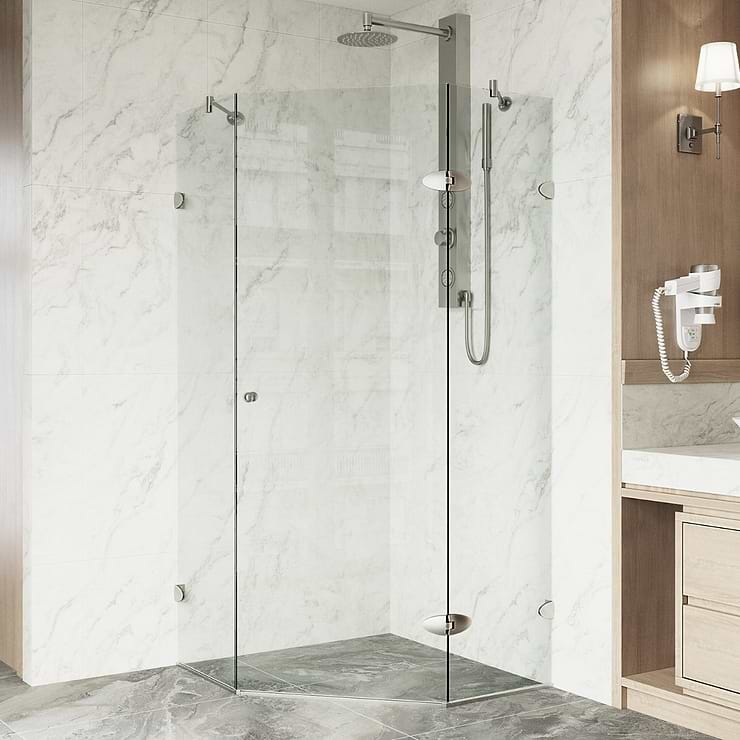 Angelo 36x36x74 Reversible Hinged Enclosure Shower Door with Clear Glass in Brushed Nickel