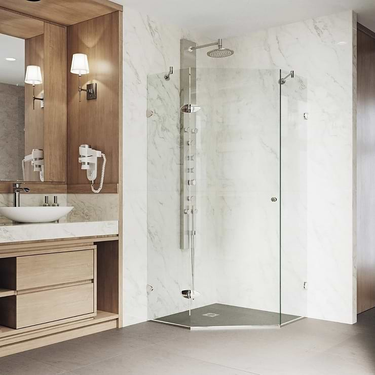 Angelo 36x36x74 Reversible Hinged Enclosure Shower Door with Clear Glass in Brushed Nickel