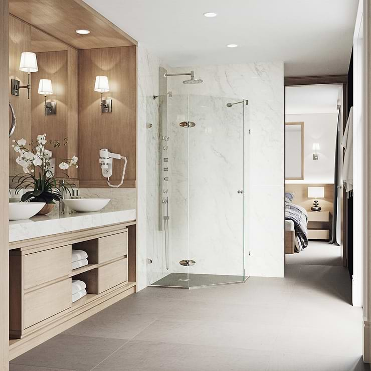 Angelo 36x36x74 Reversible Hinged Enclosure Shower Door with Clear Glass in Brushed Nickel