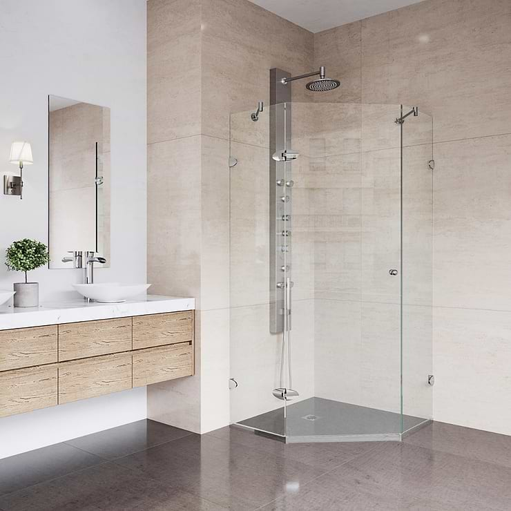 Angelo 36x36x74 Reversible Hinged Enclosure Shower Door with Clear Glass in Brushed Nickel