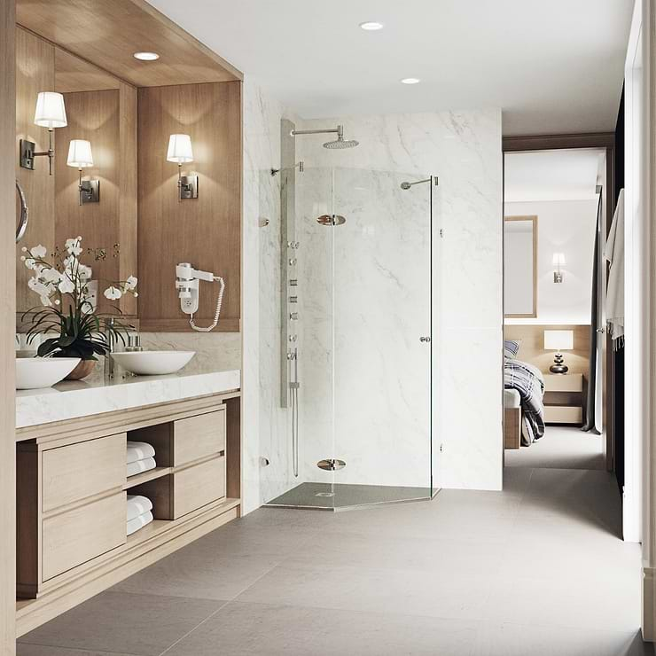 Angelo 38x38x74 Reversible Hinged Enclosure Shower Door with Clear Glass in Brushed Nickel