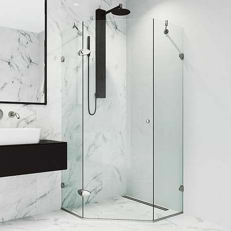 Angelo 40x40x74 Reversible Hinged Enclosure Shower Door with Clear Glass in Brushed Nickel