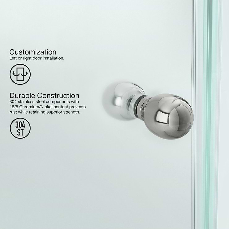 Angelo 36x36x74 Reversible Hinged Enclosure Shower Door with Clear Glass in Chrome