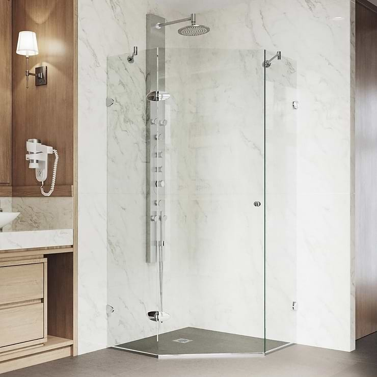 Angelo 36x36x74 Reversible Hinged Enclosure Shower Door with Clear Glass in Chrome