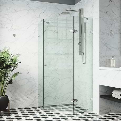 Angelo 42x42x74 Reversible Hinged Enclosure Shower Door with Clear Glass in Chrome