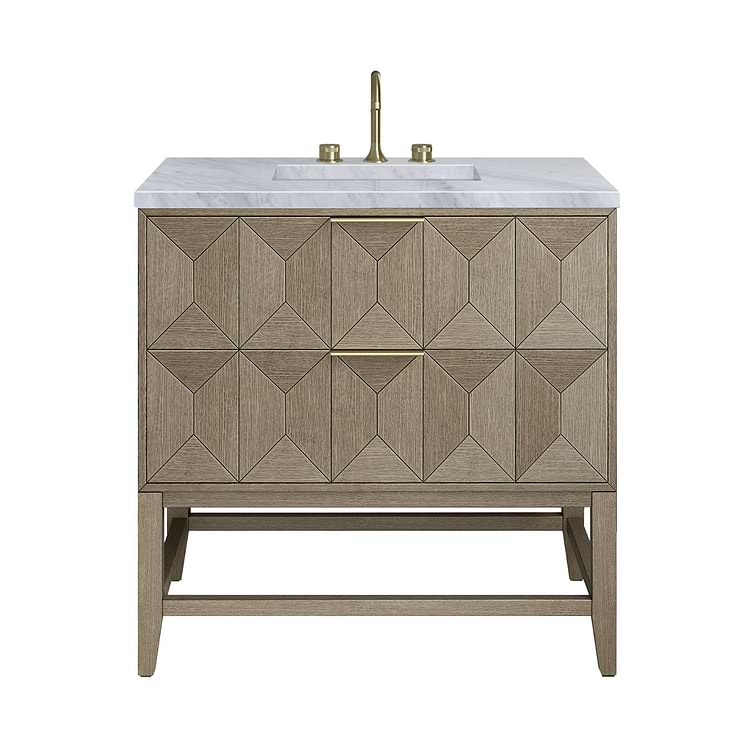 James Martin Vanities Emmeline Pebble Oak 36" Single Vanity with Carrara Marble Counter