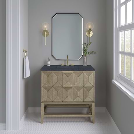 James Martin Vanities Emmeline Pebble Oak 36" Single Vanity with Charcoal Soapstone Quartz Counter